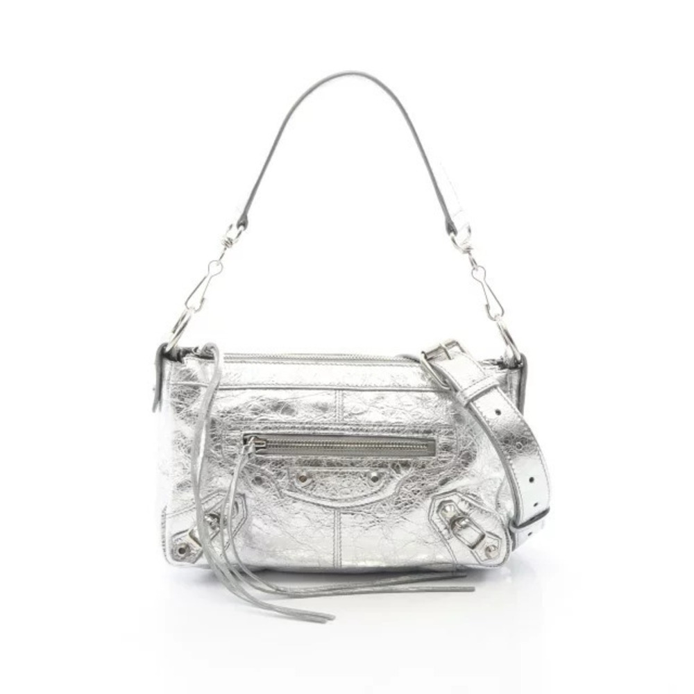 Balenciaga Le City Moto Handbag Leather Silver Tone